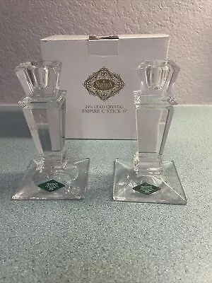 Shannon EMPIRE C Candlestick Pair By Godinger 24% Lead Crystal; New In Box • $15