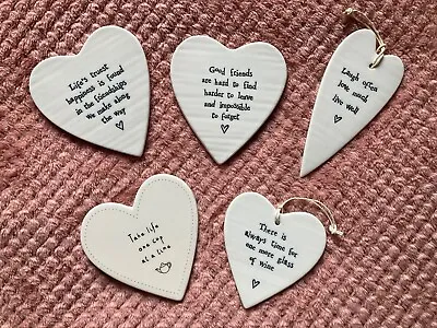 3 East Of India Porcelain Heart Coasters & 2 Hanging Keepsake Quote Gifts • £18
