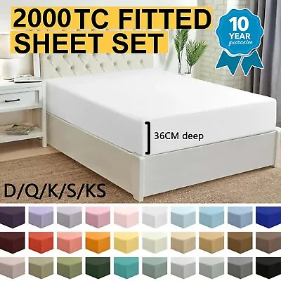 $19.99 • Buy Hotel 2000TC Ultra Soft Bed Fitted Sheet Set Pillowcase Single/Double/Queen/King