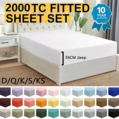 Hotel 2000TC Ultra Soft Bed Fitted Sheet Set Pillowcase Single/Double/Queen/King • $18.99