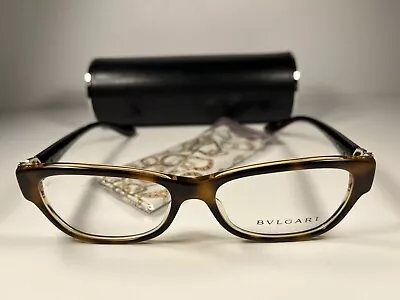 New Bvlgari 4124-B Eyeglasses 5379 Havana Crystal Flower Frames 54/16/140 😎 • $213.32