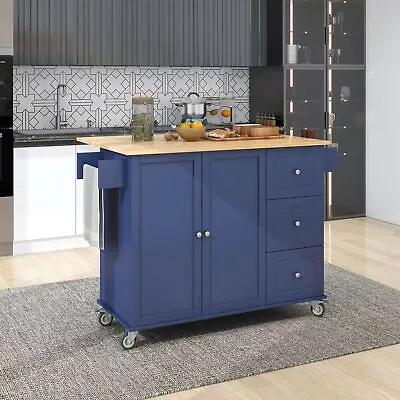 Mobile Kitchen Island With Drop Leaf Solid Wood Top Locking Wheels & Storage • $344.31