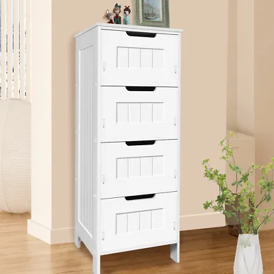 Bathroom Wood Cabinet Storage 4 Drawer Free Standing Cupboard Unit White PVC • £37