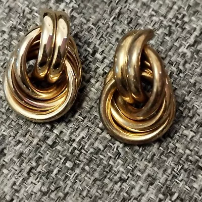 Vintage Quirky 80s Style Gold Metal Chunky Twist Knot Stud Earrings • £3.95