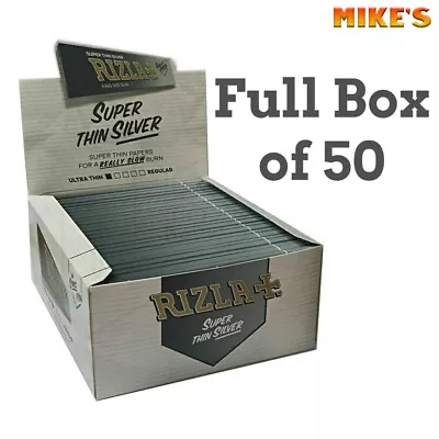 Full Box Of 50 Silver Rizla Kingsize Slim Super Thin  Papers REDUCED £18.25 • £18.25