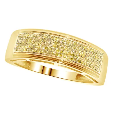 10k Yellow Gold Mens Pave Yellow Canary Genuine Diamond 7mm Band Ring 1/2 Ct • $800.79