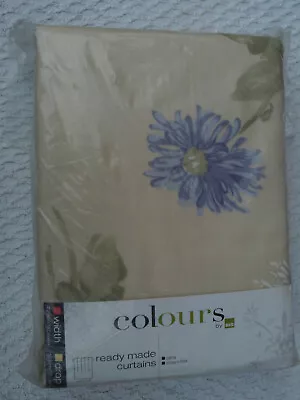 B&Q  Carla  Cream/blue Floral Lined Pencil Pleat Curtains 90 X 72 • £34.99