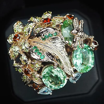 Exquisite Green Peridot 10.7CT. 925 Sterling Silver Rose Gold Rings Size 7.75 • $53.63