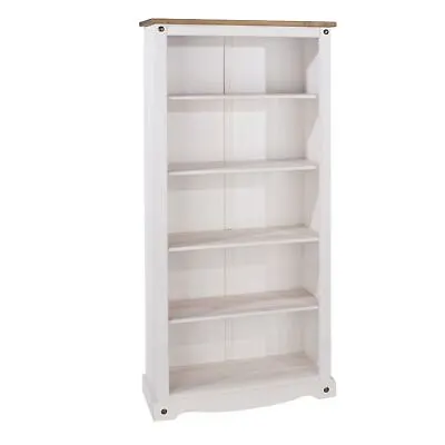 Corona White Tall Pine Bookcase 5 Book Shelves Mexican Solid Wood Living Room • £129.99