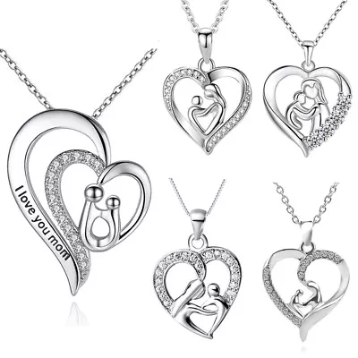 Exquisite Silver Plated Lover Heart Cz  Pendant Necklace Jewelry Mom's Day Gift • $1.91