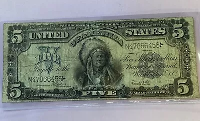 1899 $5 Five Dollars “chief” Silver Certificate Currency Note • $575