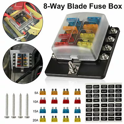 8 Way Fuse Box Blade Fuses Holder Block With LED Indicator For Boat Van Car • $27.34