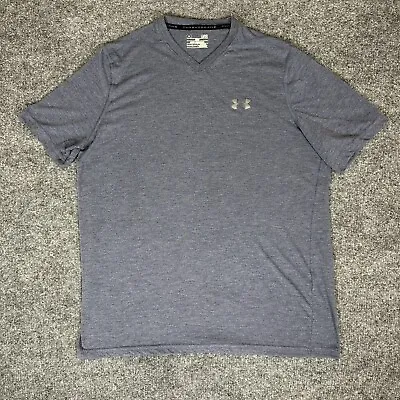 Under Armour Shirt Men Large Gray Threadborne Heatgear Short Sleeve V Neck Adult • $16