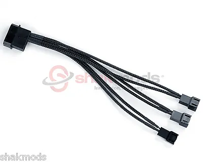 Shakmods Molex To 3 X 3 Pin Fan 20cm Y Splitter Power Cable 5v Black Sleeved • $7.45