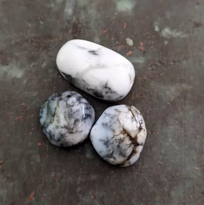 3 X Small Merlinite Tumbled Stones Dendritic Opal Crystals Natural Flaws 20g • $8.99
