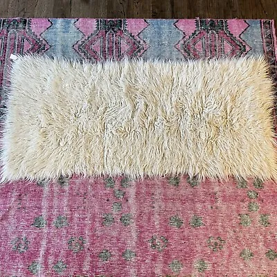 Vintage MCM Flokati Woven Wool Rug  59x26 Rectangle New Old Stock • $70