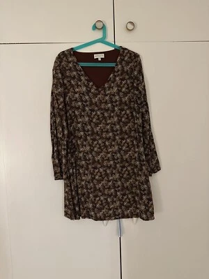Apricot Brown Floral 70s Style Long Sleeved Dress Medium Medium 12 • £7