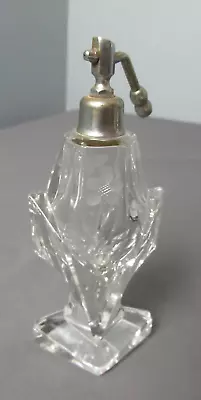 Vintage Perfume Atomizer Bottle Spray  Cut Crystal Glass W/ Etched Flower  C4 Sb • $24.94