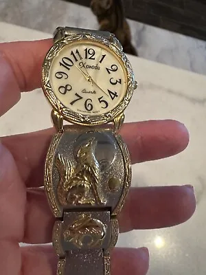 Vintage Gold And Silver Xanadu Quartz Watch Wolf Howling At The Moon Band • $29.99