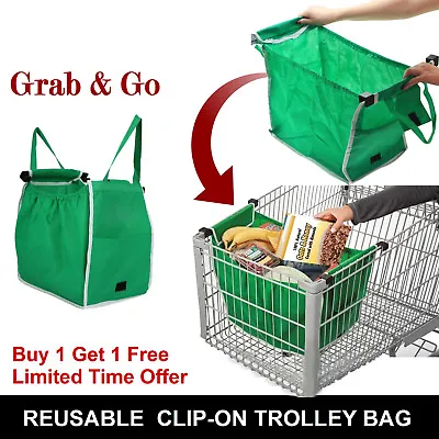 Reusable Supermarket Shopping Trolley Clip-on Large Foldable Bags Environmental  • $12.50