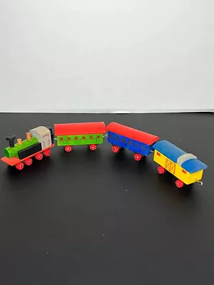 Vintage Wooden Train Set In Good Condition Estate Multi Color 2.5”  • $25