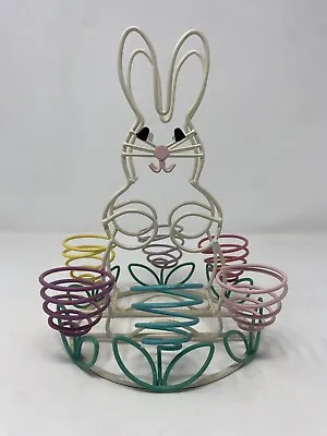 Easter Bunny Wire 6 Egg Holder Rabbit Vintage Coatrd Metal Pastel Colored • $26