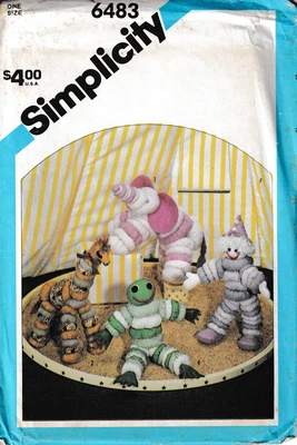 £4.99 • Buy Vintage 1980s Stuffed Puff Circle Animal & Clown Doll Toys Craft Sewing Pattern