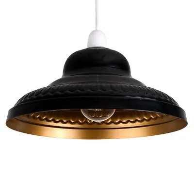 Ceiling Light Shade Retro Black & Gold Easy Fit Pendant Lampshade Living Room • £14.39
