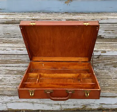 VTG Wooden Artist Painters Box Case Storage Travel Dovetail Briefcase 17x13 Prop • $118.76