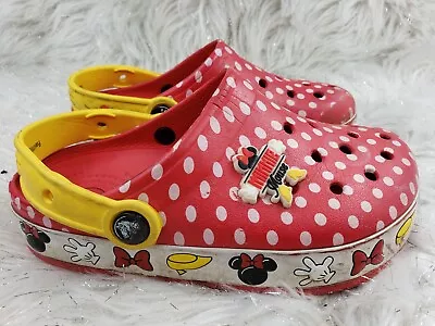 CROCS Minnie Mouse Red White Polka Dot Yellow Casual Shoes Junior Size 1 • $19.99