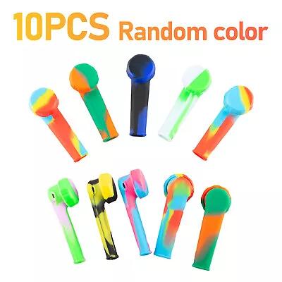 10pc 3.4'' Mini Silicone Smoking Hand Pipe With Metal Bowl &Cap Lid Pocket Pipes • $19.73