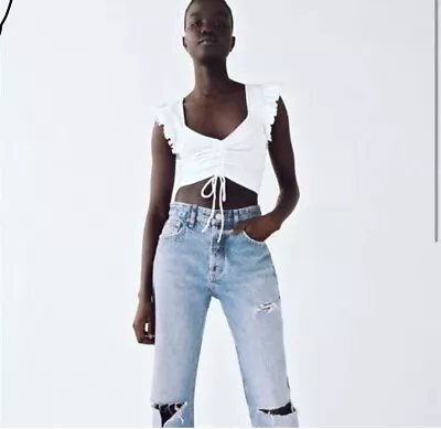 Zara White Ruffle Crop Top Size L • $13.50