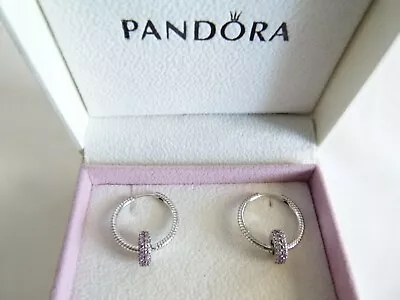 Authentic Pandora Loop Earrings With CZ Radiant Beads *Easter SALE FREE Charms • $58