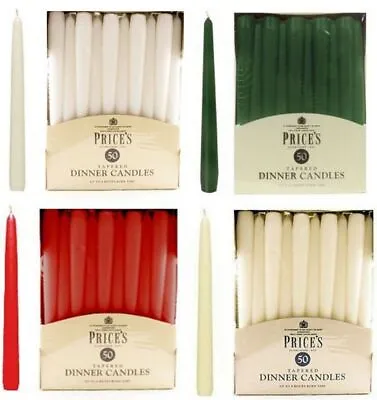 Prices Tapered Dinner Candles 25cm Unscented 50 Bulk Pack 7 Hour Burn Dripless  • £23.99