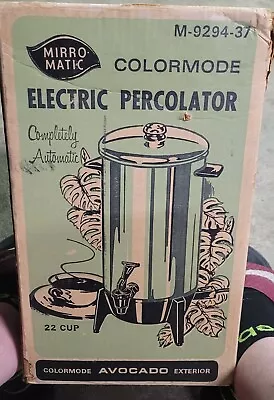 Vintage Mirro-Matic Avocado Green Aluminum 22Cup Electric Coffee Pot Percolator  • $25.99