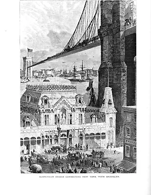 Brooklyn Bridge And Fulton Ferry House 1878 Original Engraving RARE • $13.99