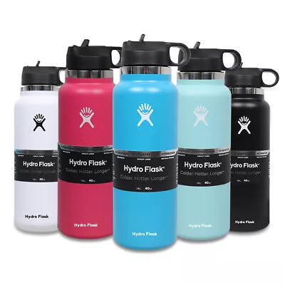 Hydro Flask 40 Oz Water Bottle Wide Mouth Straw Lid • $27.89