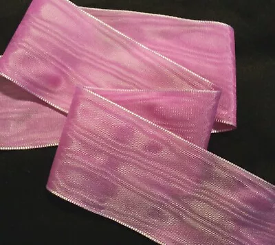 4  WIDE GERMAN MOIRE RIBBON - RAYON - MEDIUM PINK By The Yard • $4