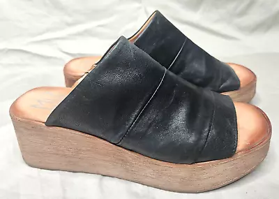 Miz Mooz Platform Sandals Womens EUR 41 US 9.5 10 Black Leather Slip On Open Toe • $44.95