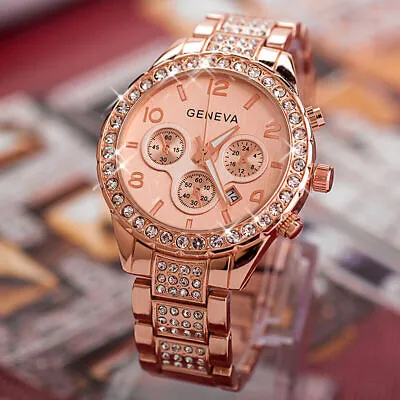 Ladies Watches Wristwatches Crystal Bling Diamond Quartz Women Rhinestone UK • £5.62