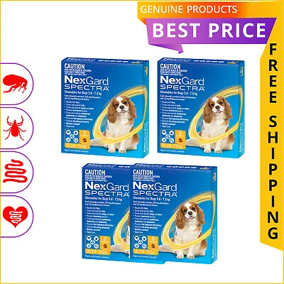 NEXGARD SPECTRA 3612 Doses Heartworm Flea Control For Dog 3.6 To 7.5 Kg YELLOW • $90.94