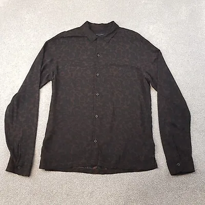 All Saints Mens Shirt Medium Brown Black Sigfried Leopard Animal Print Button Up • £34.99