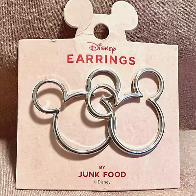 Disney Mickey Mouse Earrings Silver Tone Open Icon Junk Food NEW SHIPS FREE • $19.98