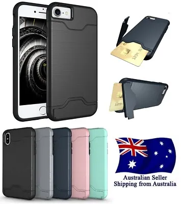 $7.99 • Buy Slim Armor Kickstand Slot Card Holder Shockproof Case For Iphone 6 7 8 X XS Plus