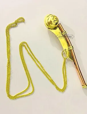 Brass Copper Boatswain Whistle With Chain Boson Call Pipe Christmas Décor Item • $15.30