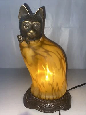 $59.99 • Buy Vintage 1996 Andrea Sadek Tin Chi Cat Tiffany Style Table Accent Lamp Light