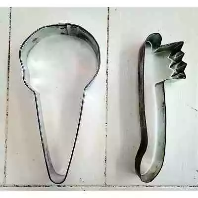 Vintage Ice Cream & Toothbrush Metal Cookie Cutters Dentist Kitchen Baking Tin • $12.35