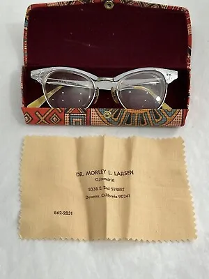 Vintage 1950s USO Optical Cat Eye Glasses Womens Eyewear 5 3/4 W/ Case Rag • $44.83