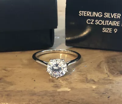 AVON Sterling Silver 925 2 Ct Cubic Zirconia Solitaire Ring Size 9 NVC Boxed • $9.99