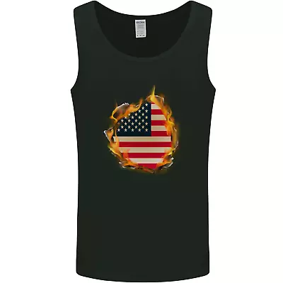 The Stars & Stripes American Flag Fire USA Mens Vest Tank Top • £10.49